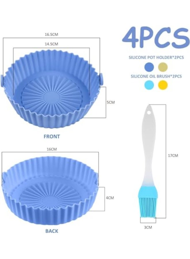 CLENEA Air Fryer Silicone Pot with 2 Pcs Silicone Brushes, 2 Pcs Reusable Non-Stick Round Air Fryer Basket, Fryer Liner Insulating Pad Accessories for Oven Air Fryer(Blue, Yellow, 6.5'') - Image 3